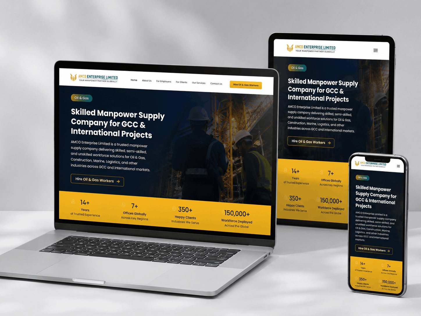 AMCO Enterprise international manpower recruitment WordPress website rebuilt with Elementor after security recovery