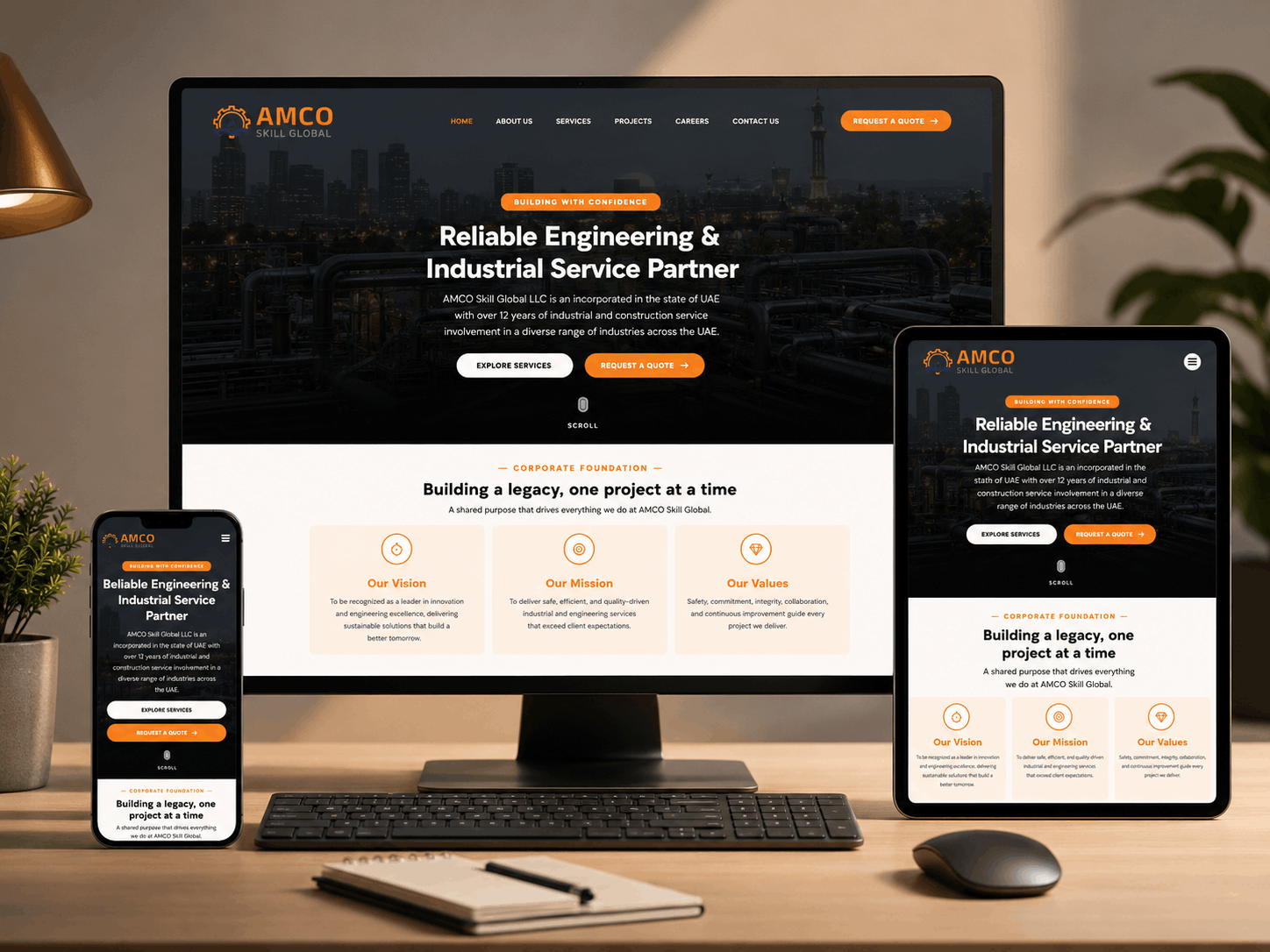 AMCO Skill Global custom Elementor WordPress engineering and industrial services website