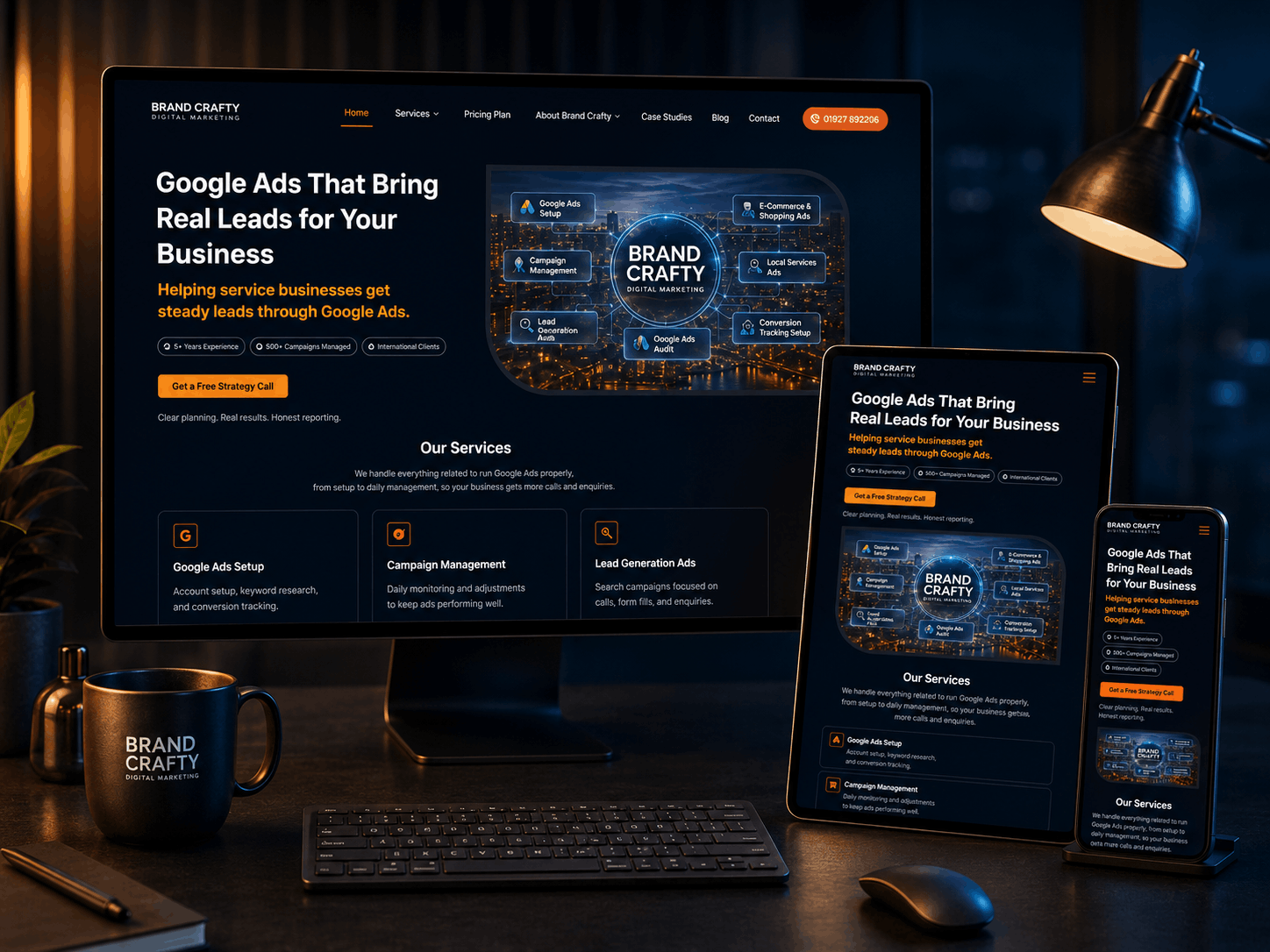 Brandcrafty custom Elementor WordPress marketing, branding and lead generation agency website