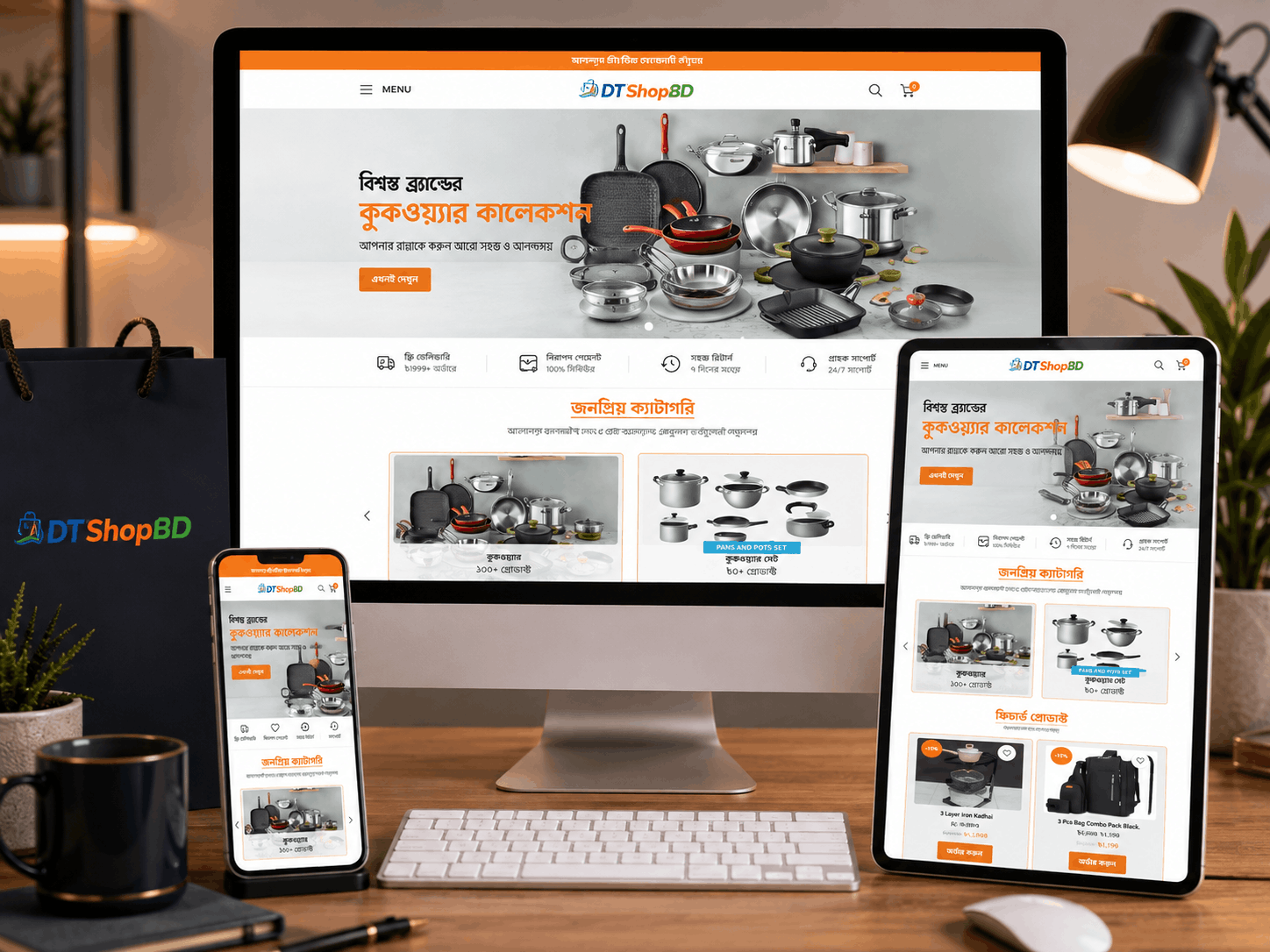 DTShopBD custom WordPress WoodMart and Elementor multi-category e-commerce website