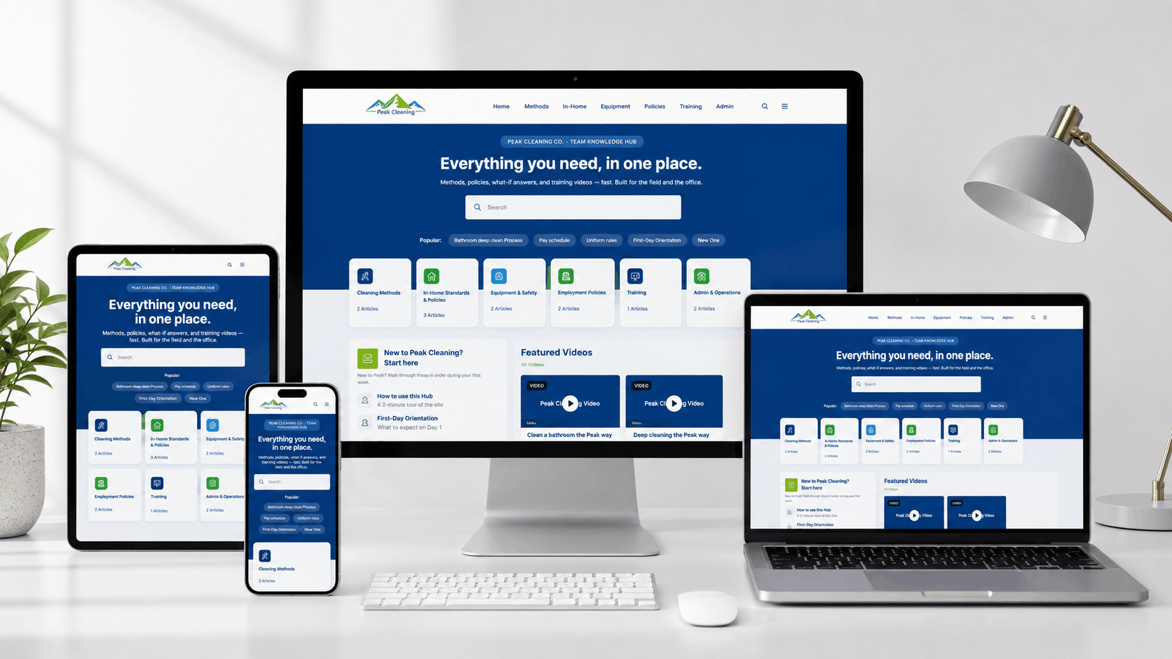 Peak Cleaning Hub custom WordPress employee knowledge base and training portal